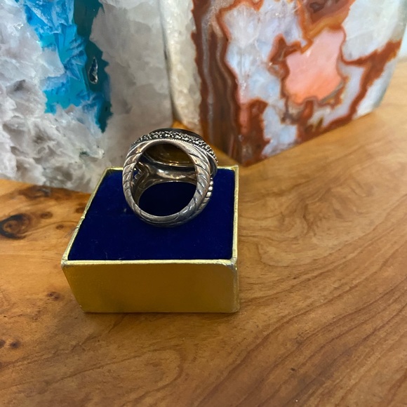 Vintage Tigers eye and Marcasite Ring Sterling Silver - Picture 6 of 7